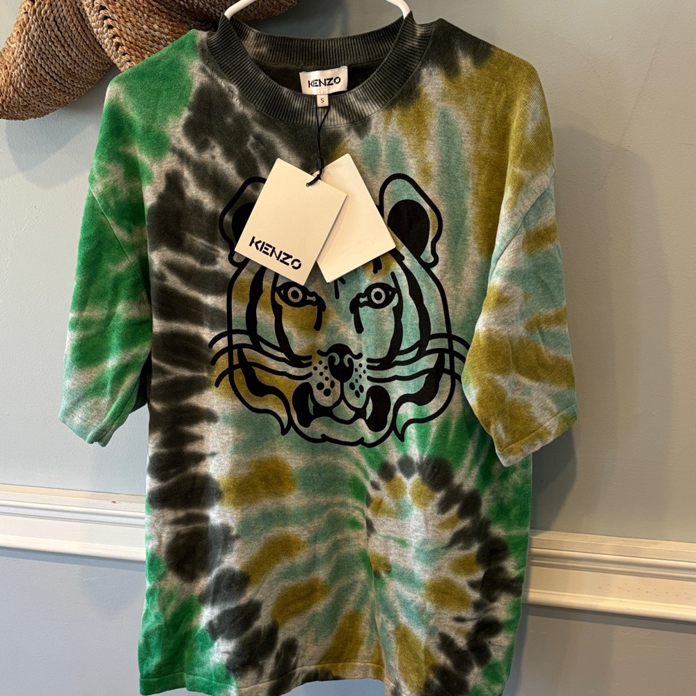 KENZO Mens Green Tie-Dye Tiger Graphic Tee